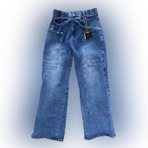 Denim Wide-Leg Jeans with Drawstring Waist - Picture 3 of 8